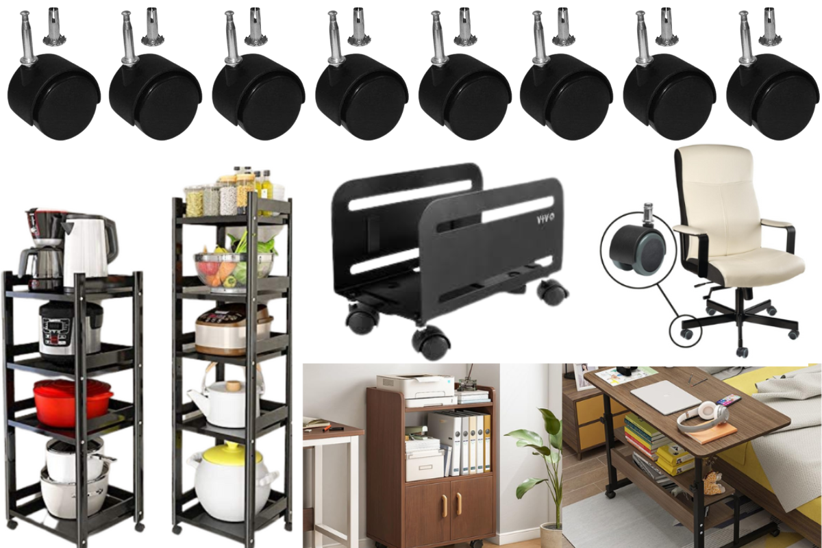 8PC Furniture Twin Castors Wheels (With Inserts) For Divan Bed Sofa Settee Chair